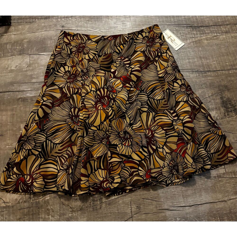 Womens Requirements Petite 10P Floral A-Line‎ Skirt Brown NWT